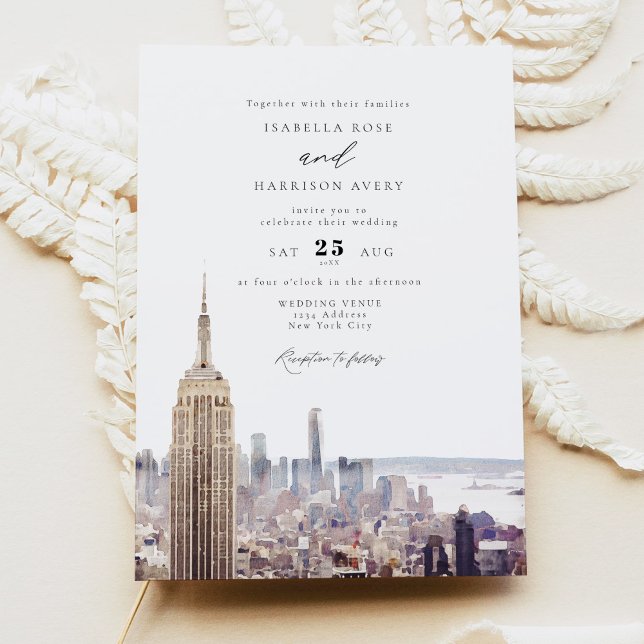 Invitación Boda de pintura en línea aérea de Nueva York (Subido por el creador)
