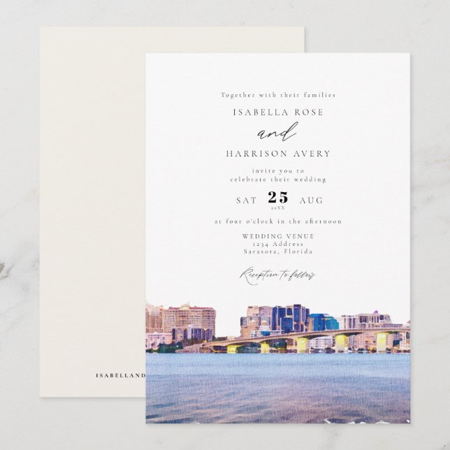 Invitación Boda de pintura en línea aérea sarasota Florida (Anverso / Reverso)