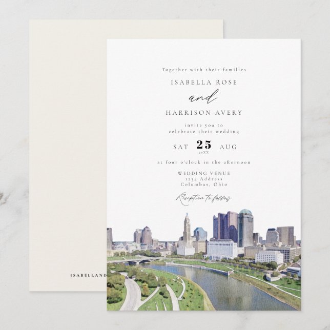 Invitación Boda de pintura en línea de horizonte de Watercolo (Anverso / Reverso)