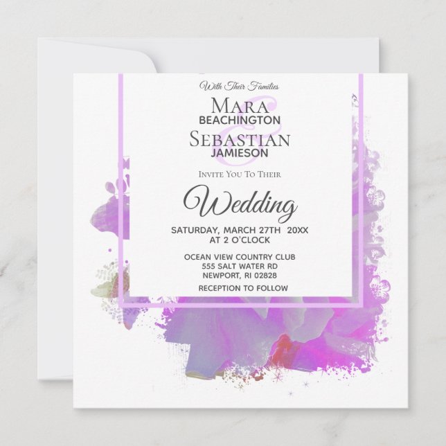 Invitación *~* Boda de pintura floral AR3 con peonía mariposa (Anverso)