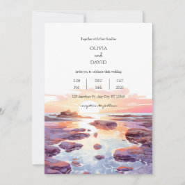 Invitación Boda de piscinas de marea al atardecer en la playa