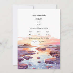 Invitación Boda de piscinas de marea al atardecer en la playa