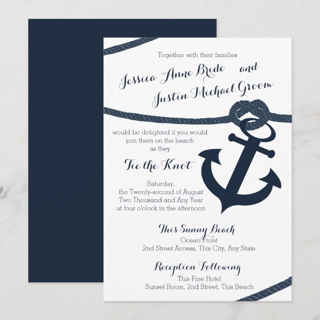 Invitación Boda de pista náutica y marina negra (Anverso / Reverso)