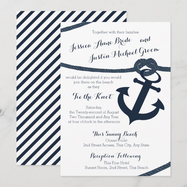 Invitación Boda de pista náutica y marina negra (Anverso / Reverso)