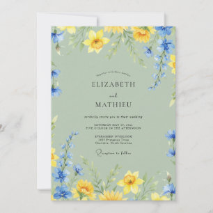 Invitación Boda de Pistacho Azul Narciso Eucalipto