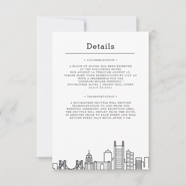 Invitación Boda de Pittsburgh | Detalles del invitado (Anverso)
