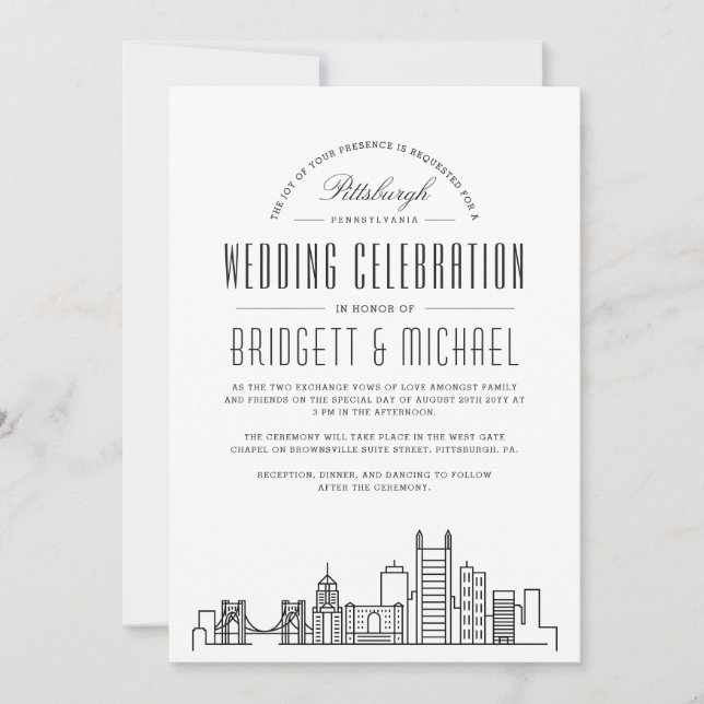 Invitación Boda de Pittsburgh | Esquina moderna de Deco (Anverso)