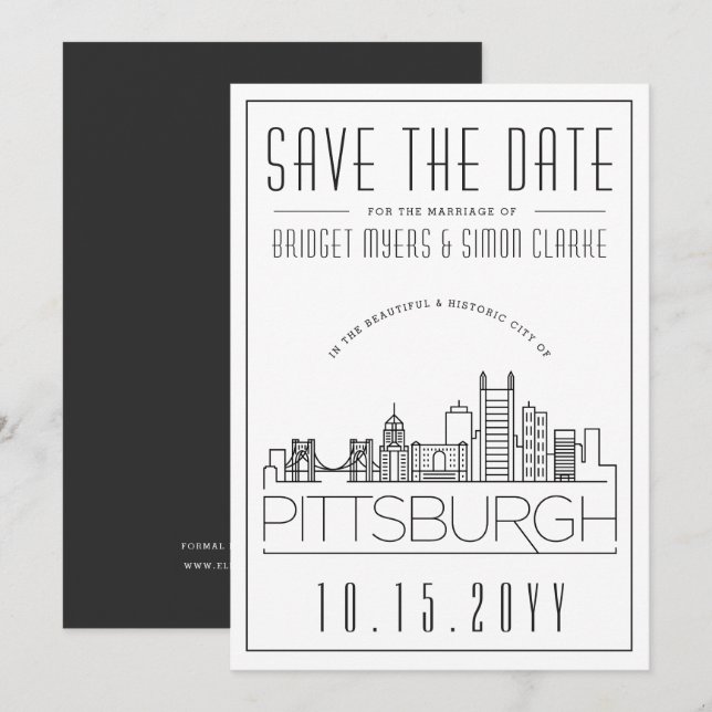 Invitación Boda de Pittsburgh |Línea de horizonte estilizada  (Anverso / Reverso)