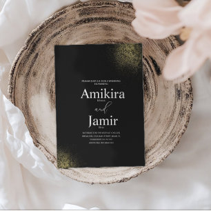 Invitación Boda de Pixie Falsa de Oro Negro y Polvoriento