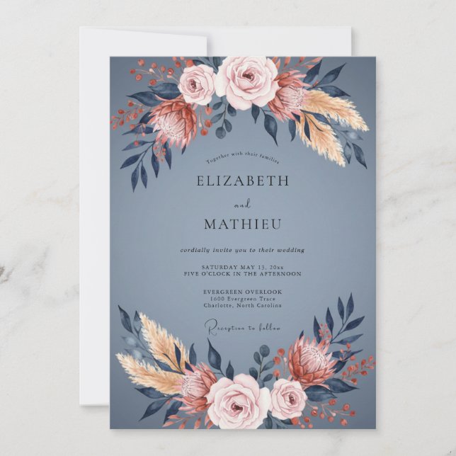 Invitación Boda de Pizarra Cobre Protea Eucalipto (Anverso)