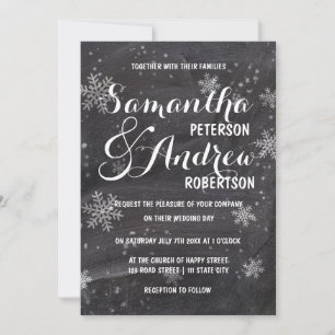 Invitación Boda de pizarra de copas de nieve de invierno mode