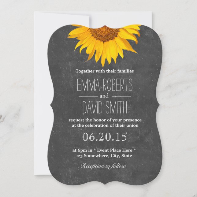 Invitación Boda de pizarra de crotico rústico de girasol vint (Anverso)