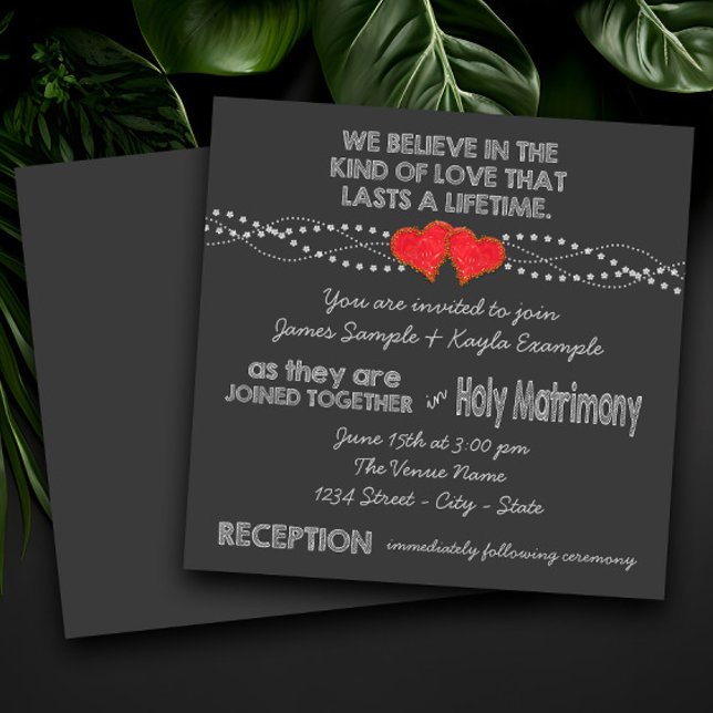 Invitación Boda de Pizarra de Dos Corazones (Rustic traditional chalkboard wedding invitation. Simply add your details.)