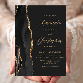 Invitación Boda de Pizarra de Escritura de Ágata de Oro Negro