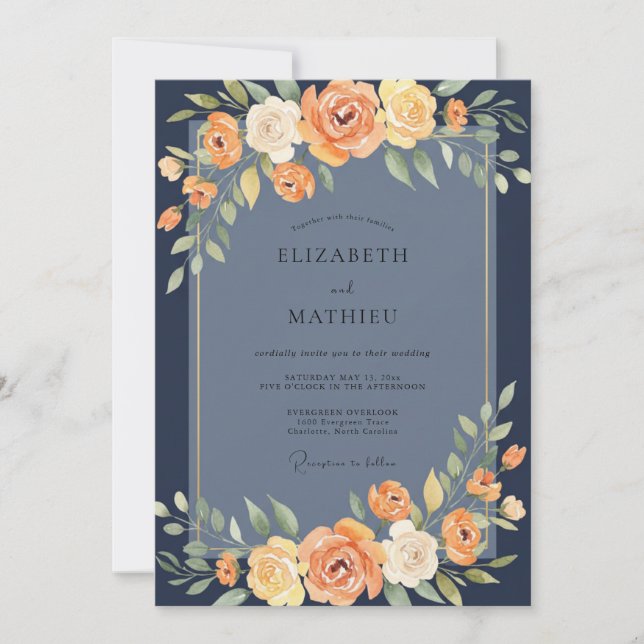 Invitación Boda de pizarra de flor de caléndula (Anverso)