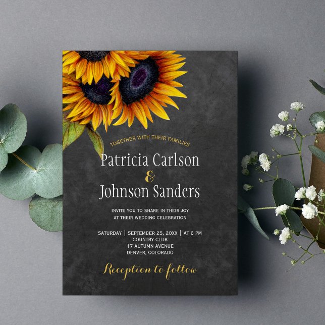 Invitación Boda de pizarra de girasol elegante y rústico (Subido por el creador)