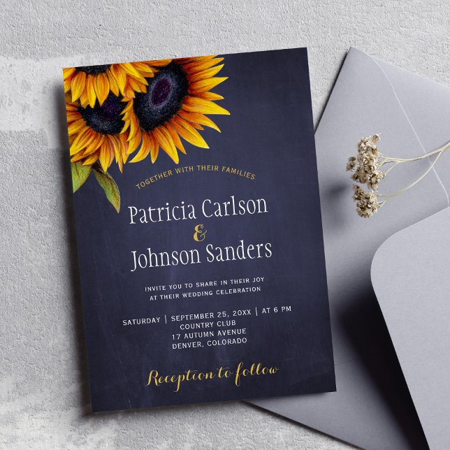 Invitación Boda de pizarra de la marina de girasol rústico (Subido por el creador)