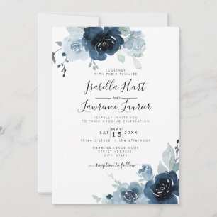 Invitación Boda de pizarra de la Marina Floral Dusty Blue Pas