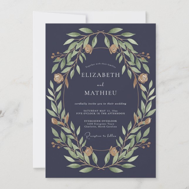 Invitación Boda de Pizarra Dorada Frondosa (Anverso)