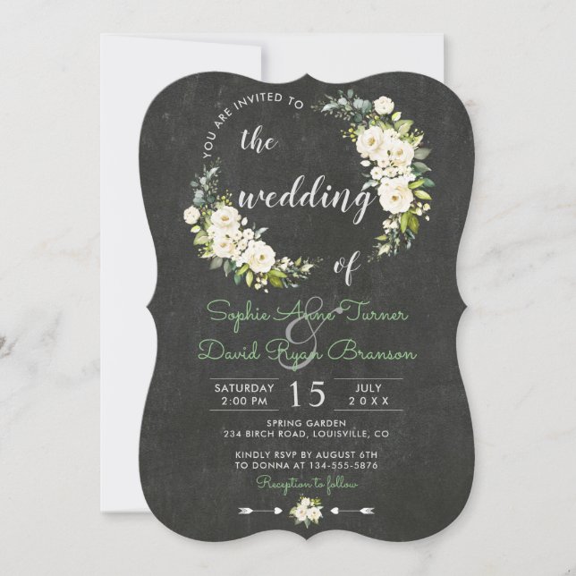 Invitación Boda de pizarra floral de crema blanca rusa (Anverso)