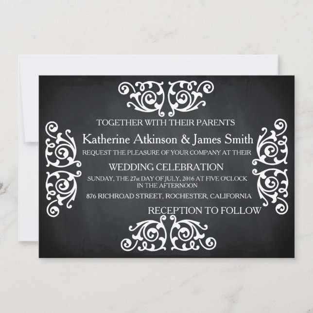 Invitación Boda de pizarra floral de Swirl Rustic (Anverso)