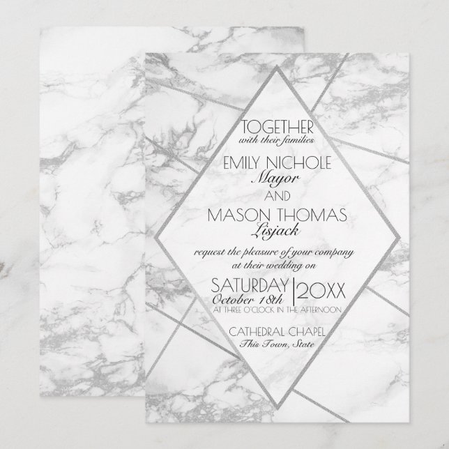 Invitación Boda de pizarra geométrica de estilo Art Deco de m (Anverso / Reverso)