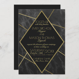 Invitación Boda de pizarra geométrica de mármol y oro Art Dec