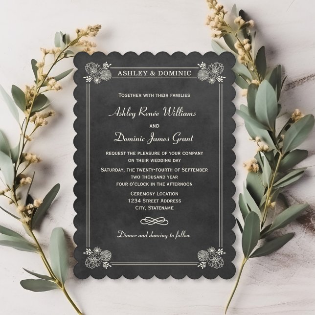 Invitación Boda de pizarra negra vintage (Subido por el creador)