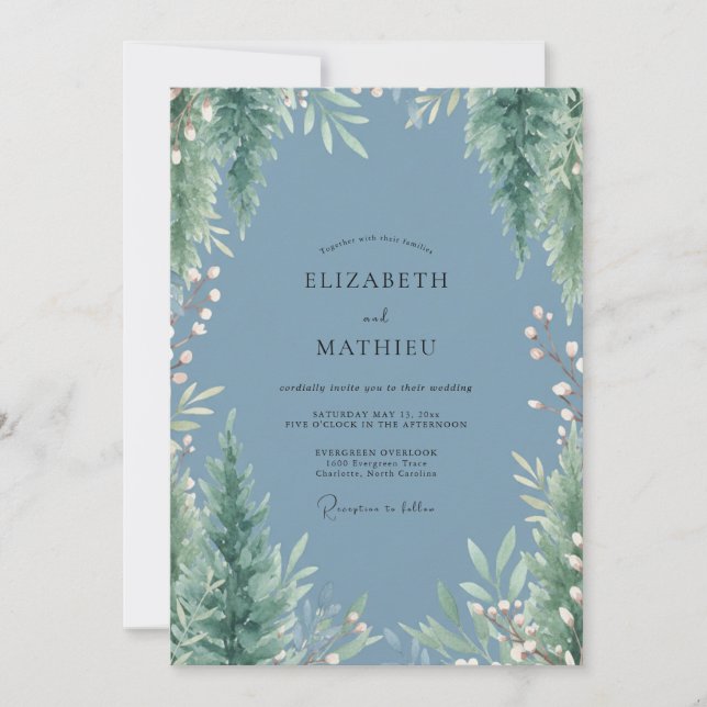 Invitación Boda de pizarra verde perenne (Anverso)
