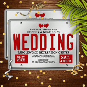 Invitación Boda de placa de licencia roja
