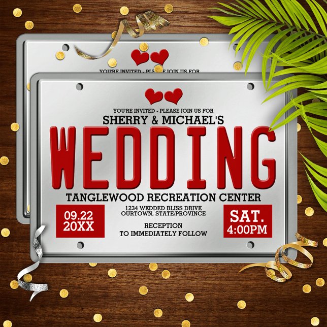 Invitación Boda de placa de licencia roja (Subido por el creador)