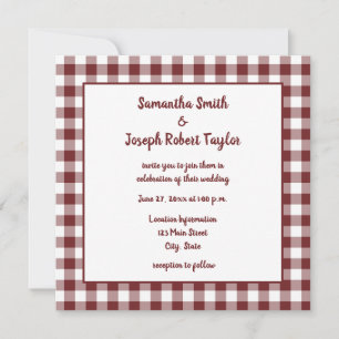 Invitación Boda de Plaid de Gingham y de Borgoña y Blanco