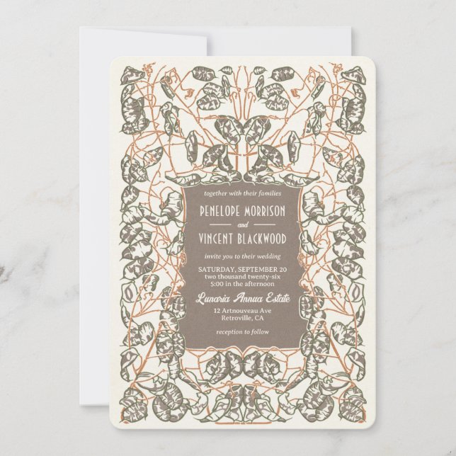 Invitación Boda de planta de dólares de plata de Art Nouveau (Anverso)