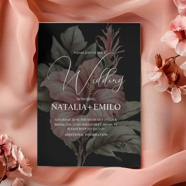 Invitación Boda de planta en capas florales rosadas (Subido por el creador)