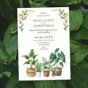Invitación Boda de plantas de jardinería color agua verde