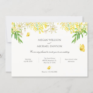 Invitación Boda de plantas de mariposa floral amarilla