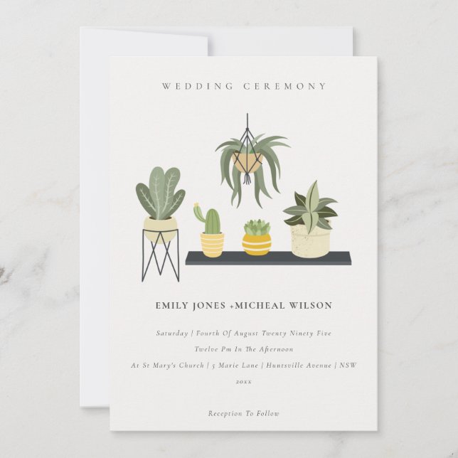 Invitación Boda De Plantas Suculentas Cute Potted Leafy (Anverso)