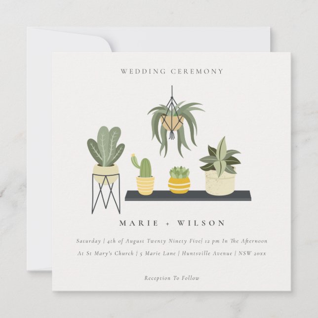 Invitación Boda De Plantas Suculentas Cute Potted Leafy (Anverso)