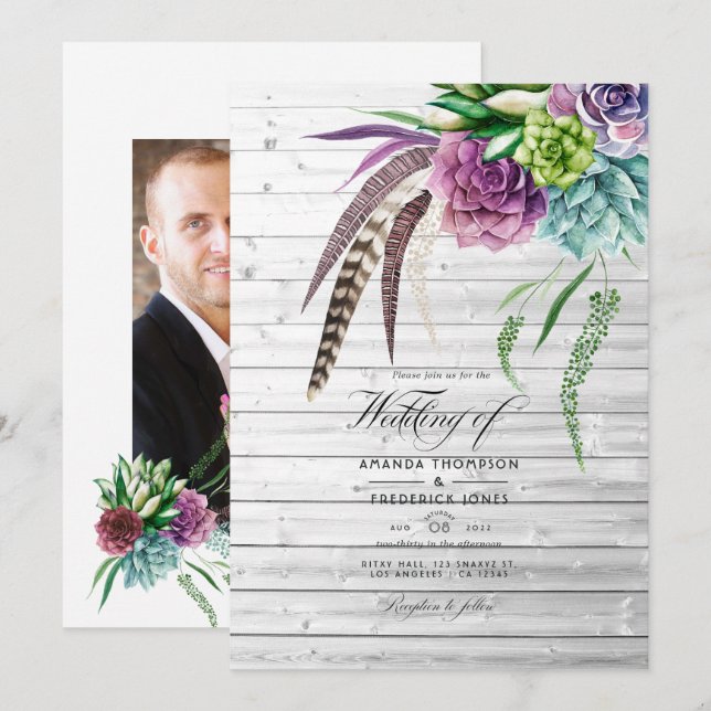 Invitación Boda de plantas suculentas místicas rústicas boho (Anverso / Reverso)