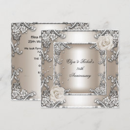 Invitación Boda de plata 25 Aniversario Fiesta de Rosa Crema