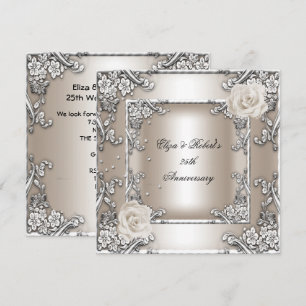 Invitación Boda de plata 25 Aniversario Fiesta de Rosa Crema
