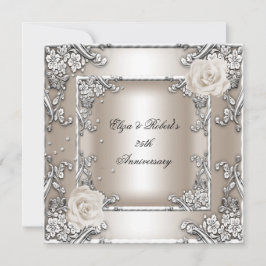 Invitación Boda de plata 25 Aniversario Fiesta de Rosa Crema