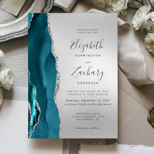 Invitación Boda de plata Agate Verde azulado moderno