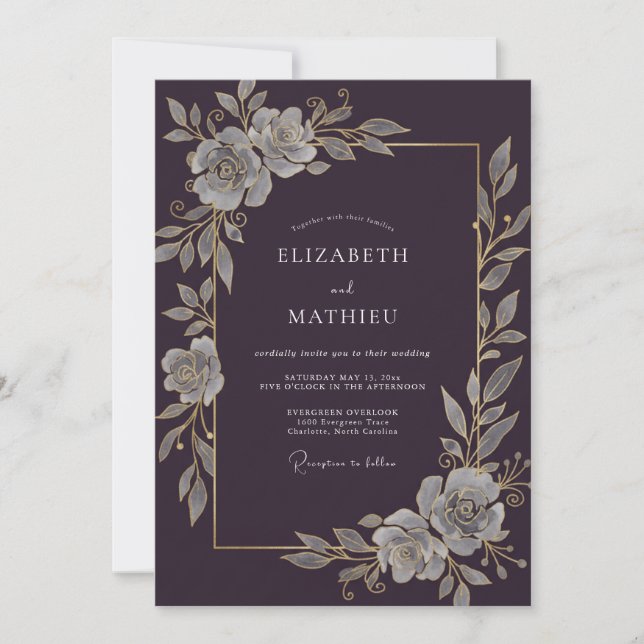 Invitación Boda de plata antigua ciruela (Anverso)