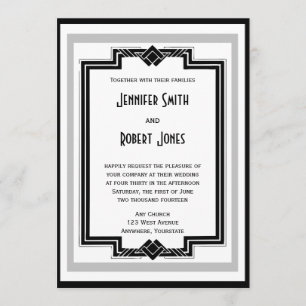 Invitación Boda de plata blanca negra del marco del art déco