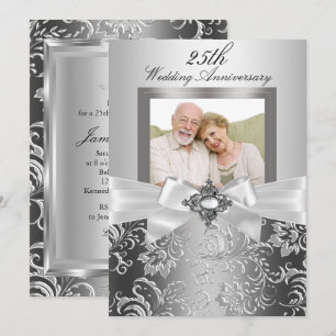 Invitación Boda de plata Bow & Floral 25 Aniversario de Boda