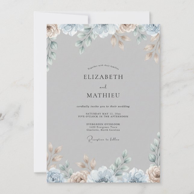 Invitación Boda de plata champagne follaje eucalipto (Anverso)