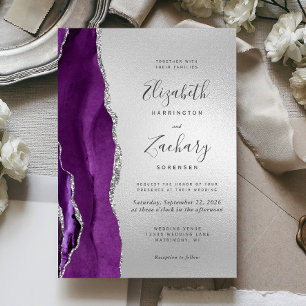 Invitación Boda de plata de ágata púrpura moderna
