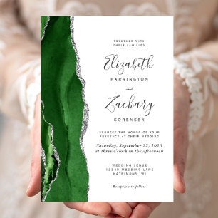 Invitación Boda de plata de ágata verde cazador