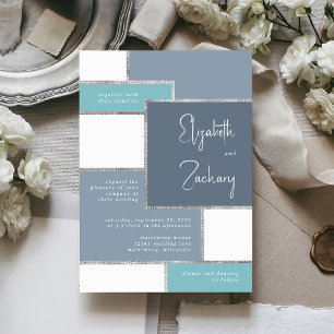Invitación Boda de Plata de Vidrio de Mar Azul Polvoriento Mo